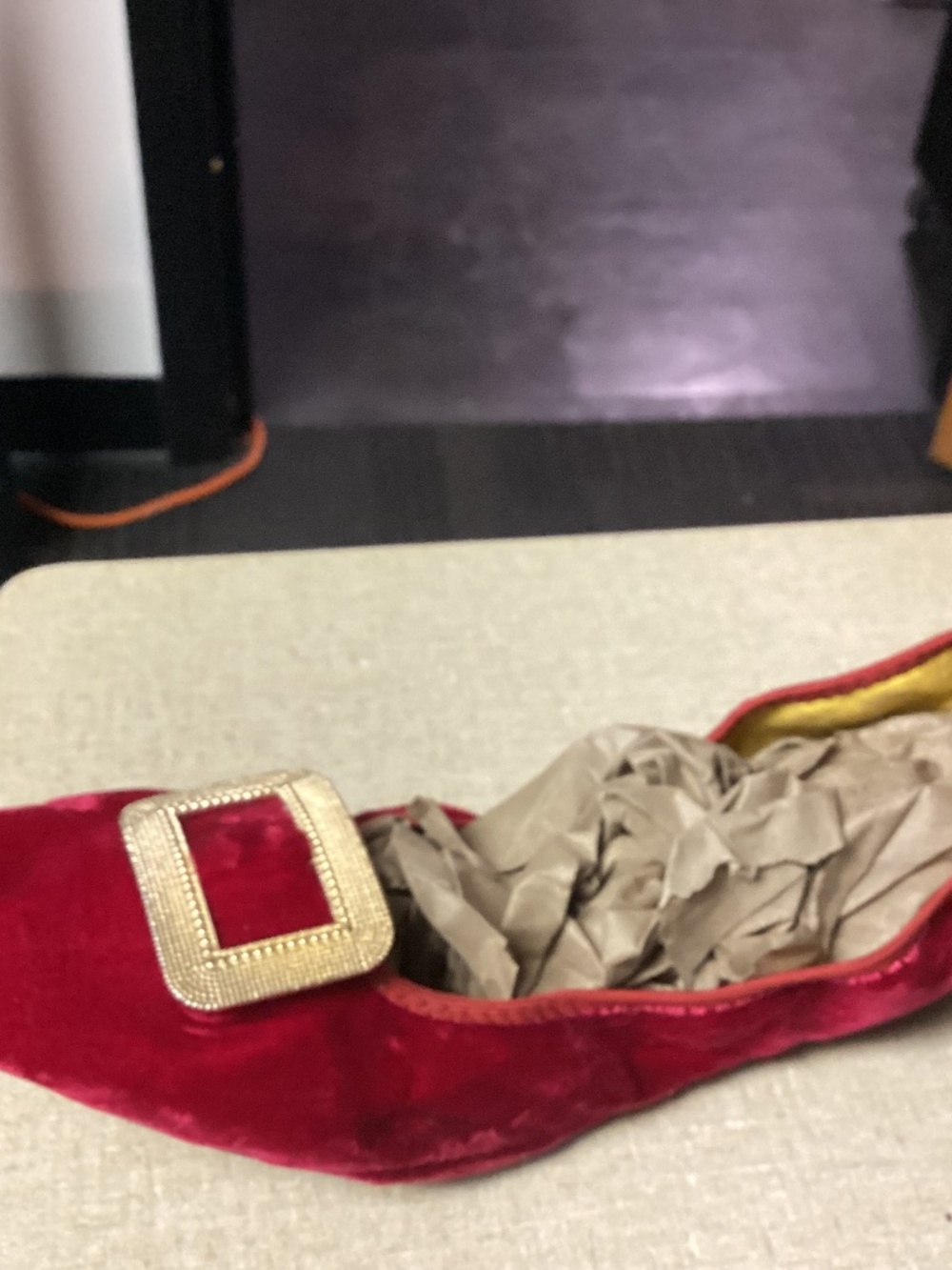 Foldable Ballet Flats for Women Purses Shoes  RED VELVET VINTAGE 9/ 9/1/2